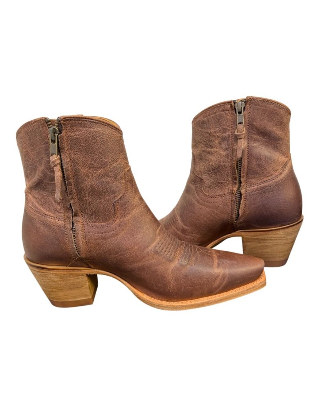 Tecovas Western Brown Leather Booties With Zipper & Size 8.5 - Picture 7 of 10